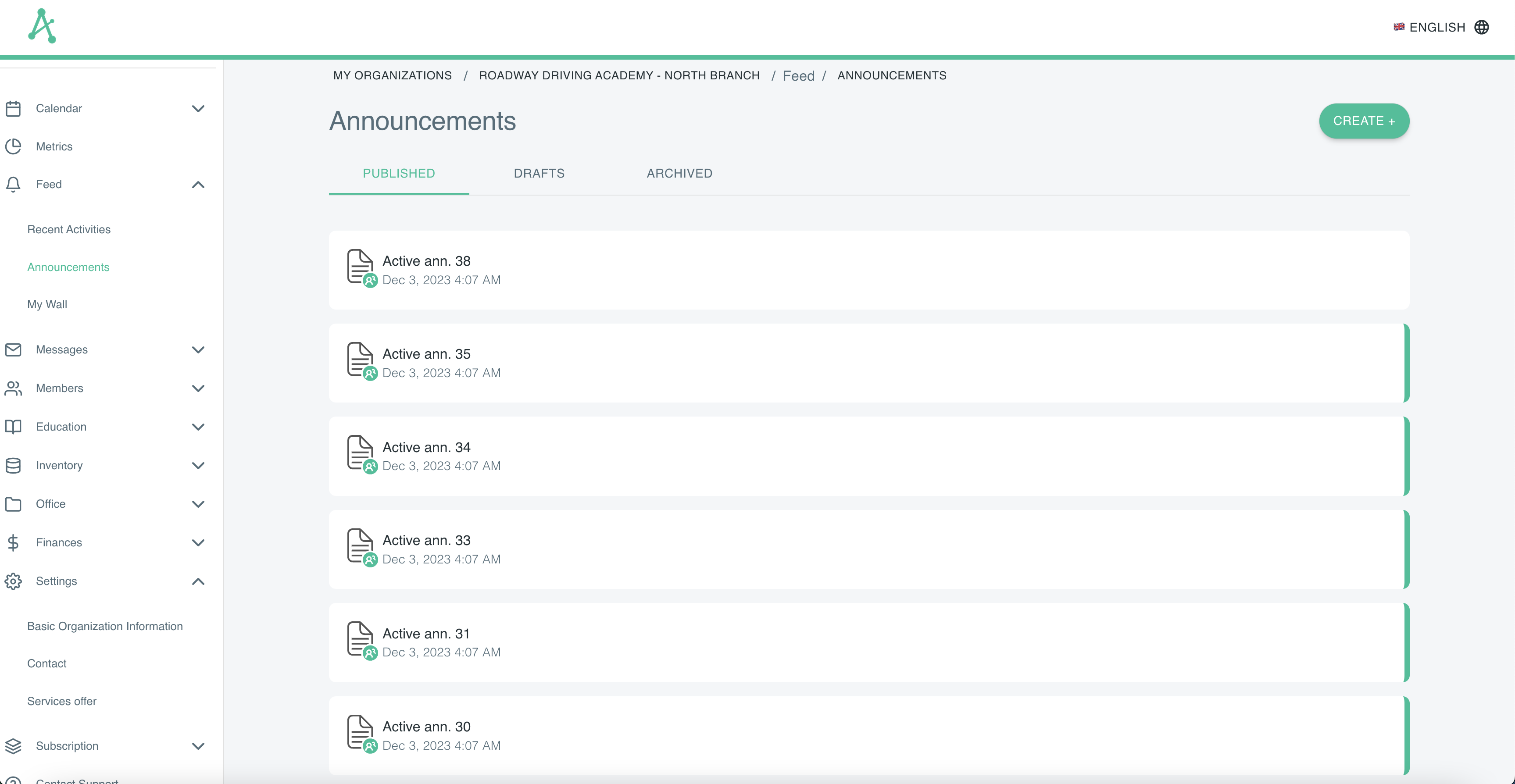 List of organization announcements