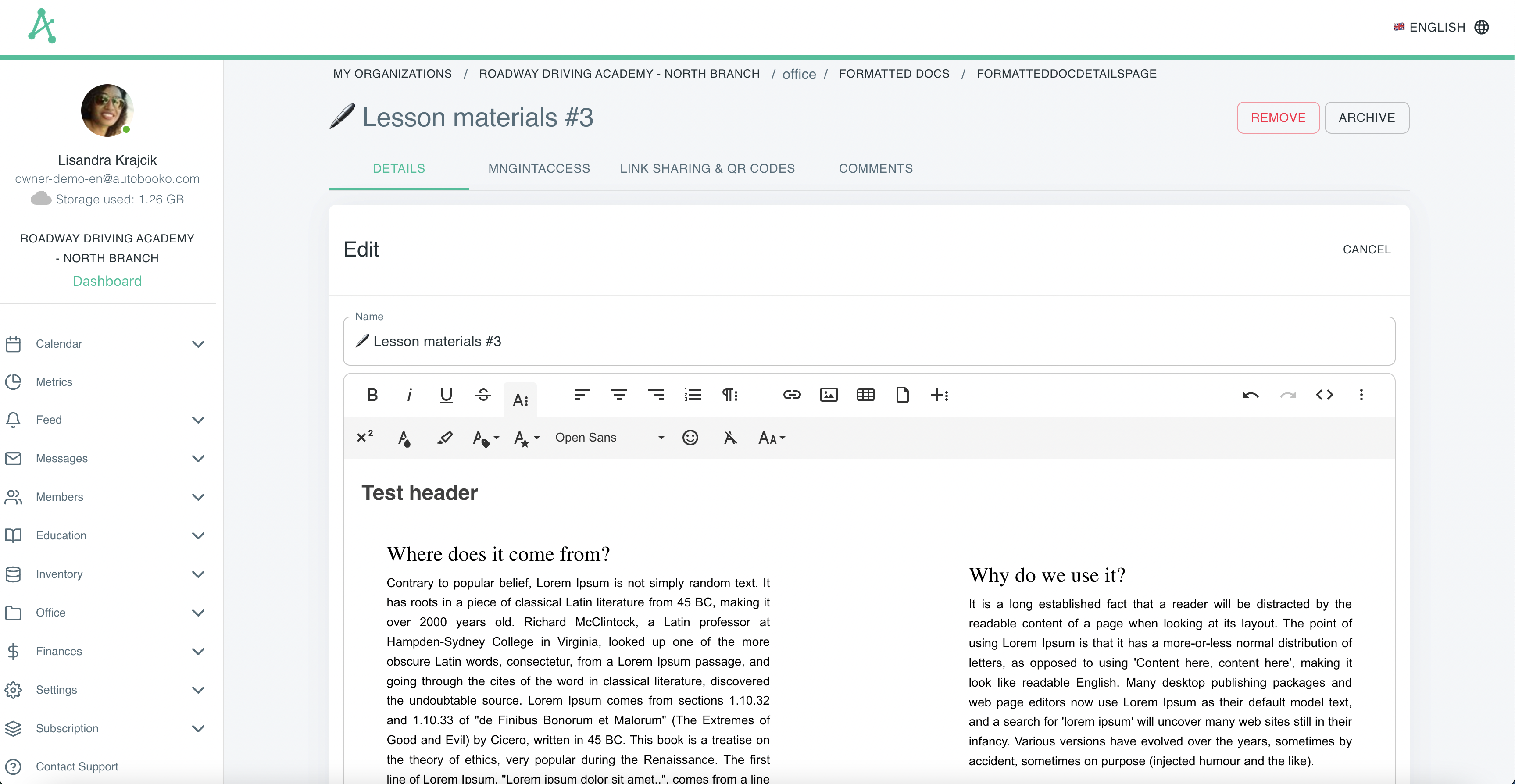WYSIWYG rich text editor allowing to format text content