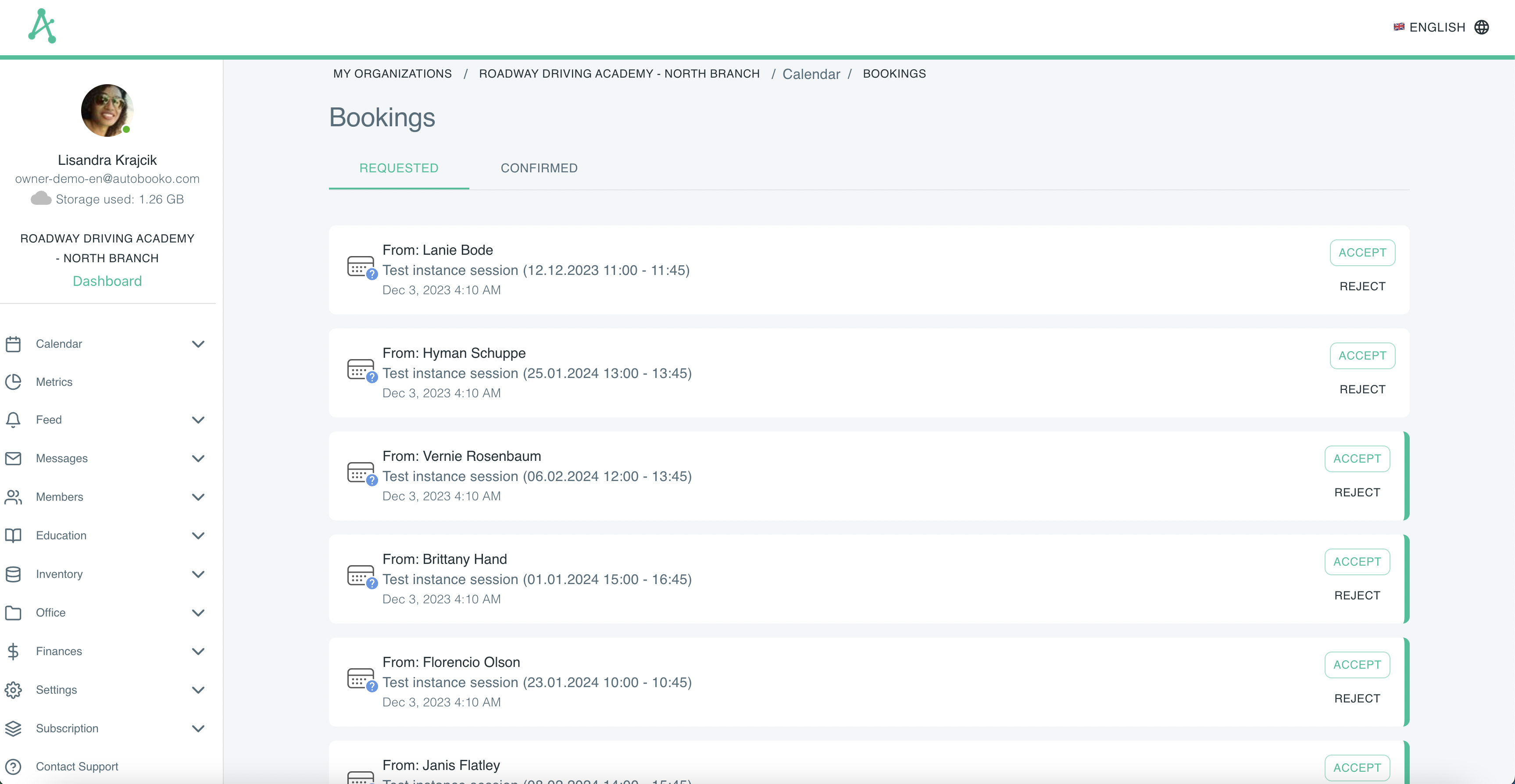 List of bookings that were requested by a client and are in a pending state, awaiting confirmation or rejection